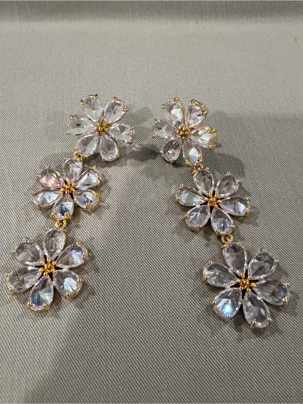 Clear Crystal Flower Drop Earrings